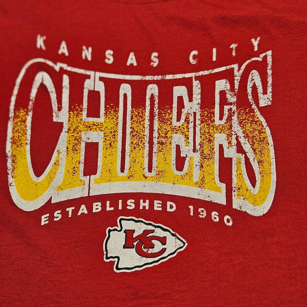 NFL Team Apparel Kansas City Chiefs Crop Top Women XL Red Graphic Tee Distressed